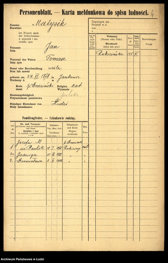 Obraz 6 z jednostki "[Spis ludności Łodzi] Matysek - Mazurenko"
