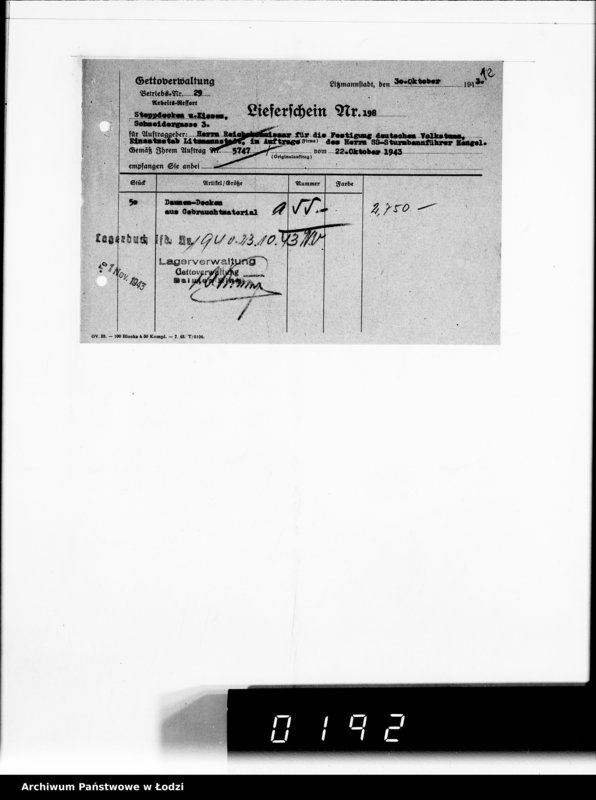 Obraz 16 z jednostki "Warenverwertung am Lager 91. [Aufträge] 5901-5950"