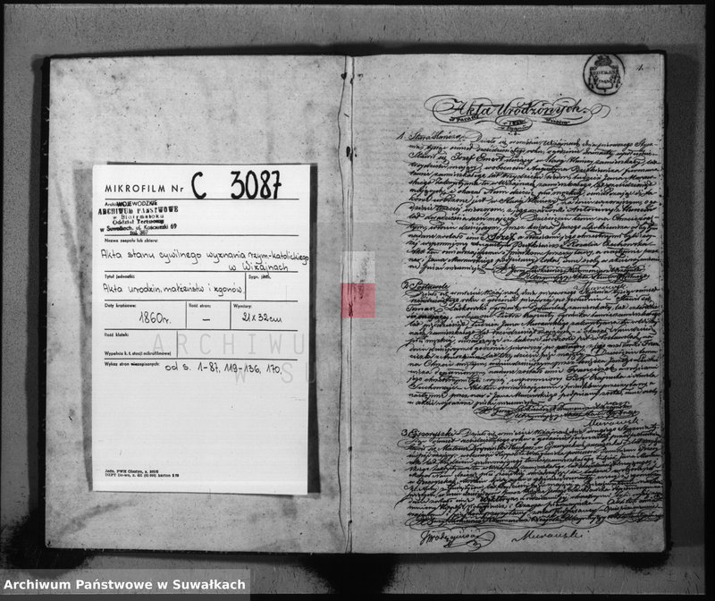 image.from.unit.number "Duplikat aktów urodzonych, zaślubionych i zmarłych parafii wiżajńskiej z r. 1860"