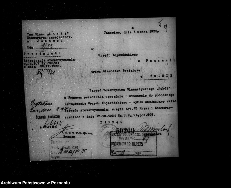 Obraz 13 z jednostki "/Towarzystwo Gimnastyczne „Sokół" w Janowcu powiat Żnin - rejestracja/"