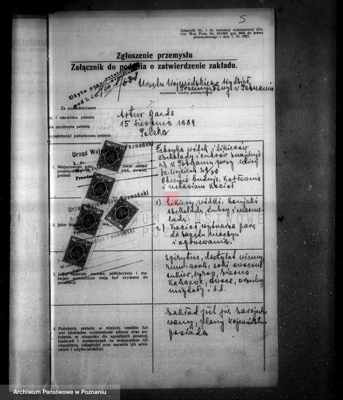 image.from.unit.number "Zatwierdzenie zakładu przemysłowego /urządzenia kotłowni/ Firmy Artur Gaede /fabryka wódek i likierów/ w Poznaniu"