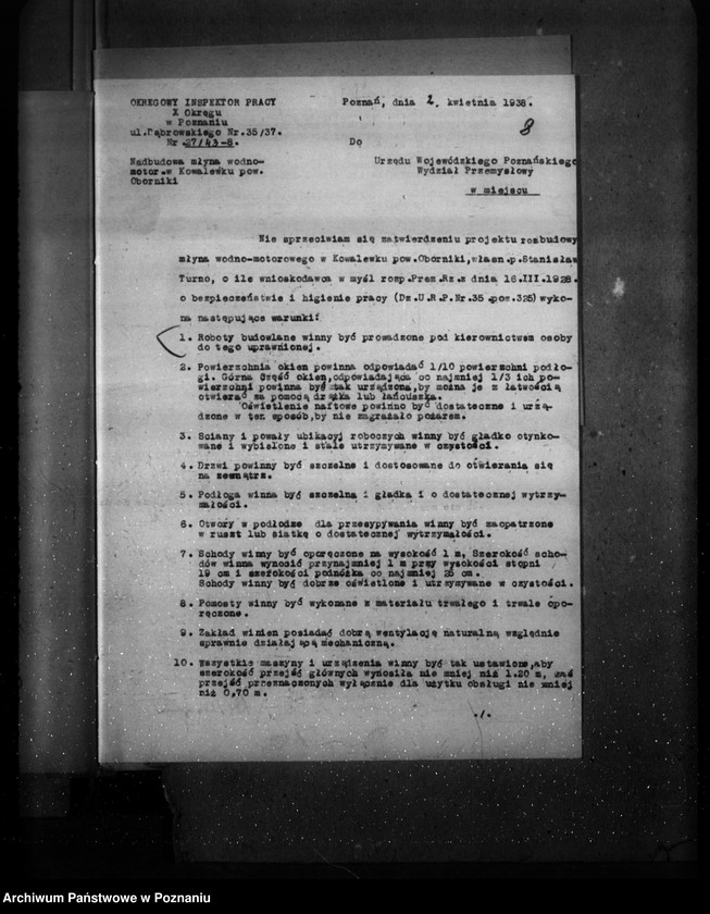 Obraz 12 z jednostki "Młyn wodno-motorowy w Kowalewku pow. obornicki /zatwierdzenie nadbudowy/"