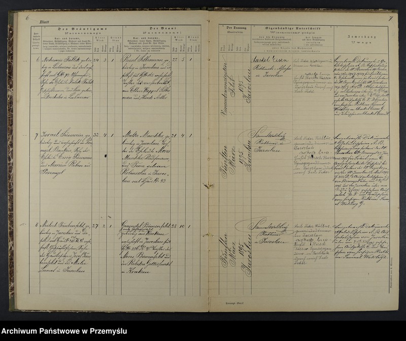 image.from.unit.number "Trauungsbuch des Isr.[aelitischen] Matriken-Bezirkes Jaroslau 1895"