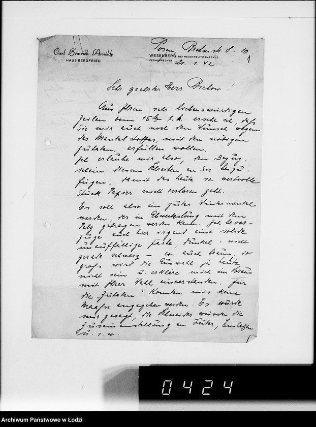 Obraz 5 z jednostki "C.H.Arnoldy Posen. [Korespondencja z G.V.w sprawie zakupu towarów]"