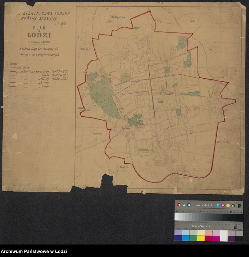 Obraz 1 z jednostki "Plan miasta Łodzi z siecią linii tramwajowych istniejących i projektowanych"
