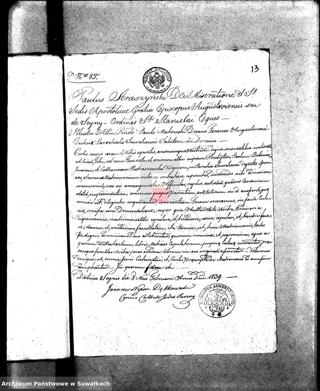 image.from.unit.number "Annexa do akt Ślubnych Parafii Suwalskiey za Rok 1839."