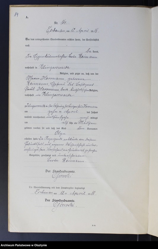 Obraz 16 z jednostki "Geburts-Neben-Register Nr 1 - 26"