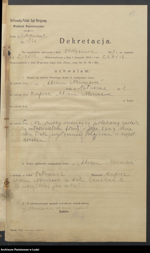 Obraz 17 z jednostki "Abram Neumark- skład towarów galanteryjnych"