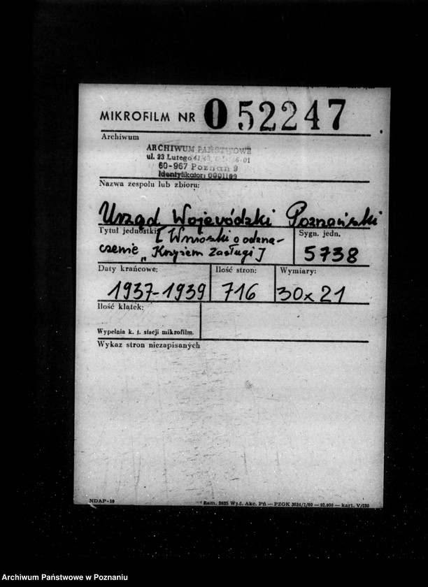 Obraz 2 z jednostki "/Wnioski o odznaczenie ,,Krzyżem Zasługi/"