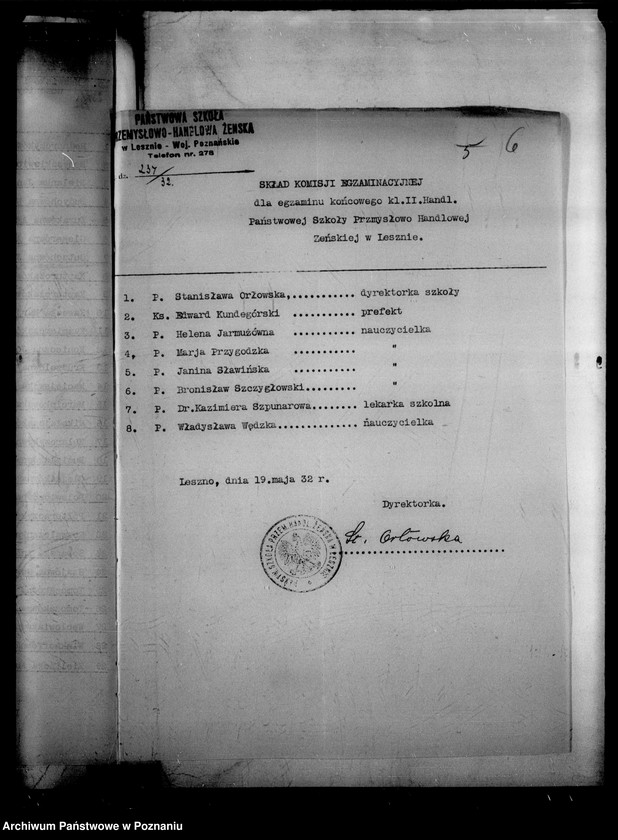 Obraz 9 z jednostki "Państwowa Szkoła Przemysłowo Handlowa Żeńska- Leszno [protokół z egzaminu końcowego]"