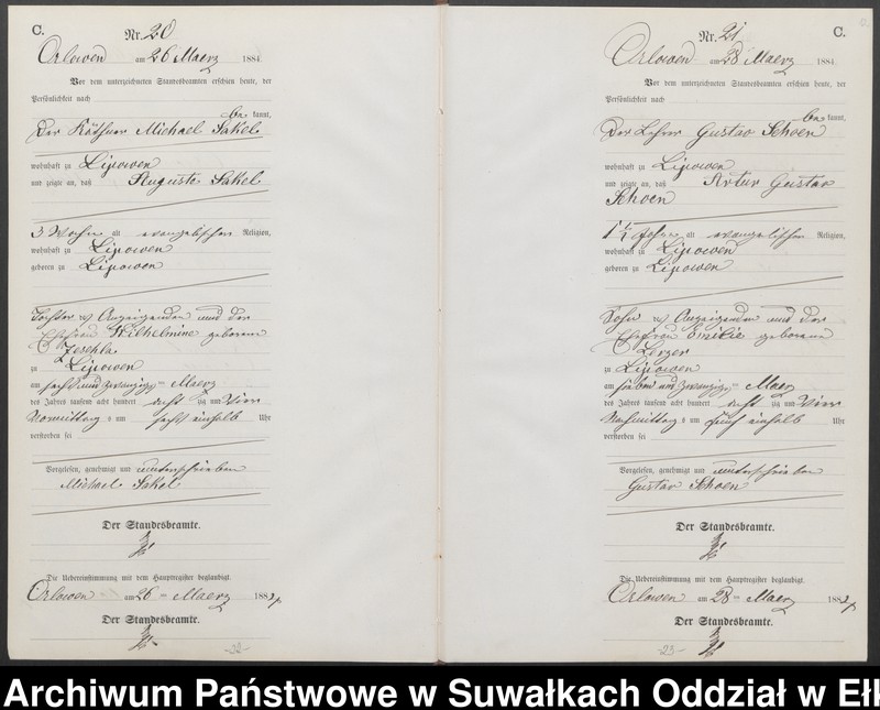 image.from.unit.number "Sterbe-Neben-Register des Preussischen Standes-Amtes Orlowen Kreis Loetzen für das Jahr 1884"