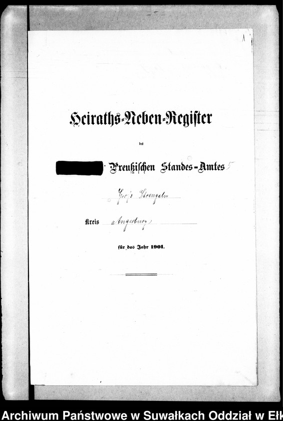 image.from.unit.number "Heiraths-Neben-Register des Preussischen Standes-Amtes Gross Strengeln Kreis Angerburg"
