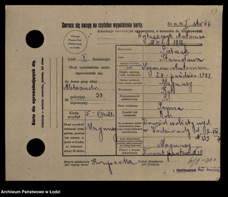 Obraz 19 z jednostki "[Spis ludności Łodzi] Pietrzak-Pietrzycki"