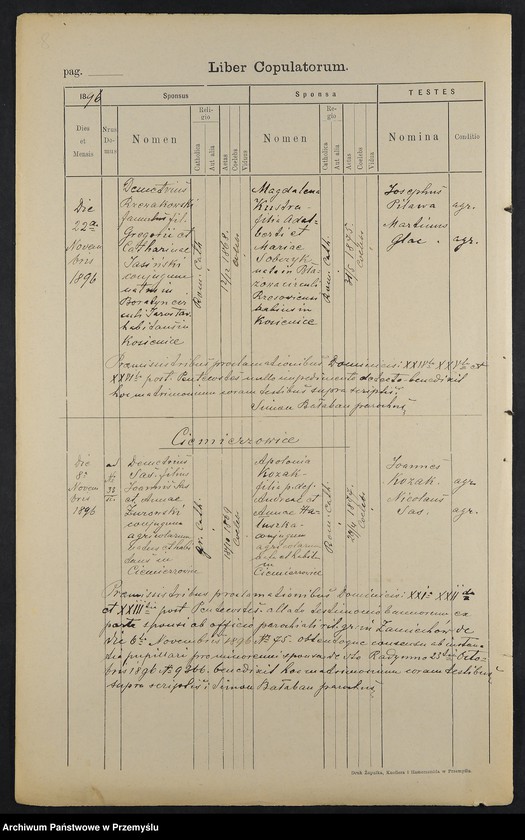 image.from.unit.number "Extractus e libris metricalibus natorum et baptisatorum copulatorum a mortuorum Diocesis Premisliensis decanatus Pruchnicensis parochiae Kosienicensis ex Anno Domini 1896"