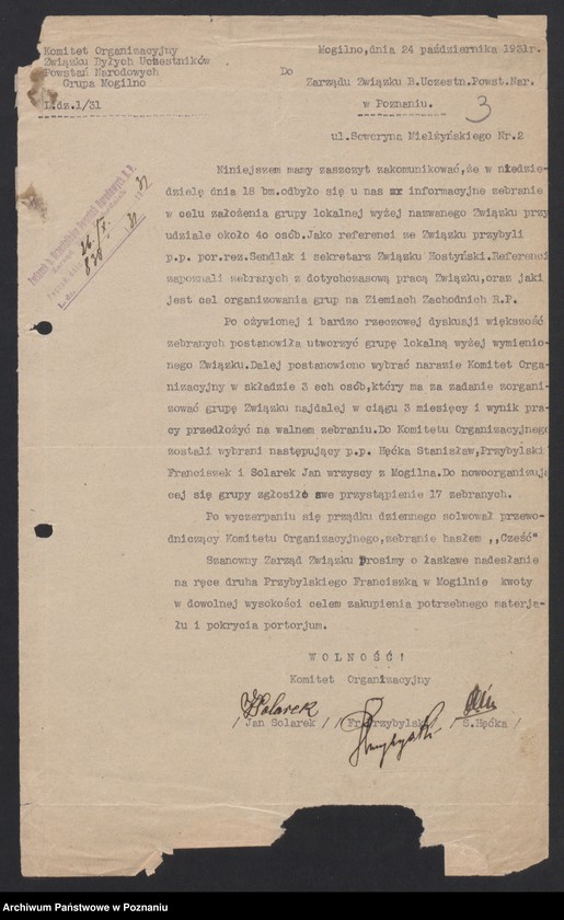 image.from.unit.number "Sprawy organizacyjno - personalne Związku Weteranów Powstań Narodowych [sprawozdania, protokoły, spisy członków, składki]"