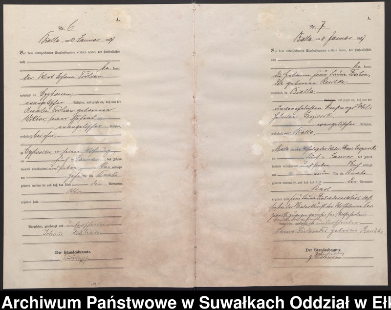 image.from.unit.number "[Geburts-Haupt-Register des Königlichen Preussischen Standes-Amtes Bialla Kreis Johannisburg]"