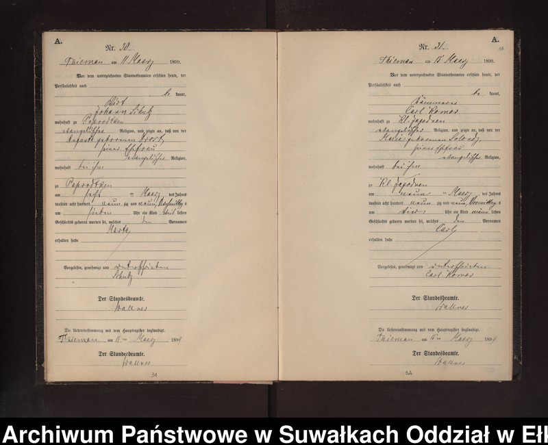 image.from.unit.number "Geburts-Neben-Register des Preussischen Standes-Amtes Rydzewen Kreis Loetzen"