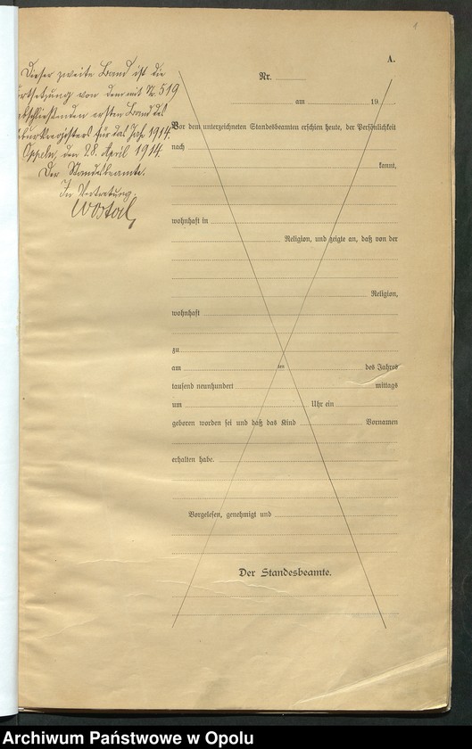 Obraz 5 z jednostki "Urząd Stanu Cywilnego Opole Księga Urodzeń Rok 1914 520-1033"