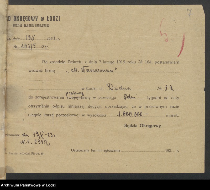 Obraz 9 z jednostki "Mendel Wasserman- fabryka towarów manufakturowych"