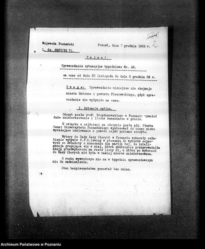 Obraz 6 z jednostki "Sprawozdania sytuacyjne tygodniowe za czas od 30 listopada do 27 grudnia 1928 r."
