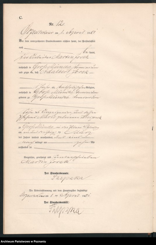 Obraz 15 z jednostki "Sterbe-Neben-Register"