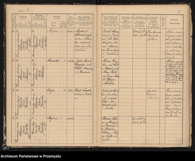 image.from.unit.number "Księga urodzin izr[aelickiego] Urzędu metrykalnego w Jarosławiu 1909"
