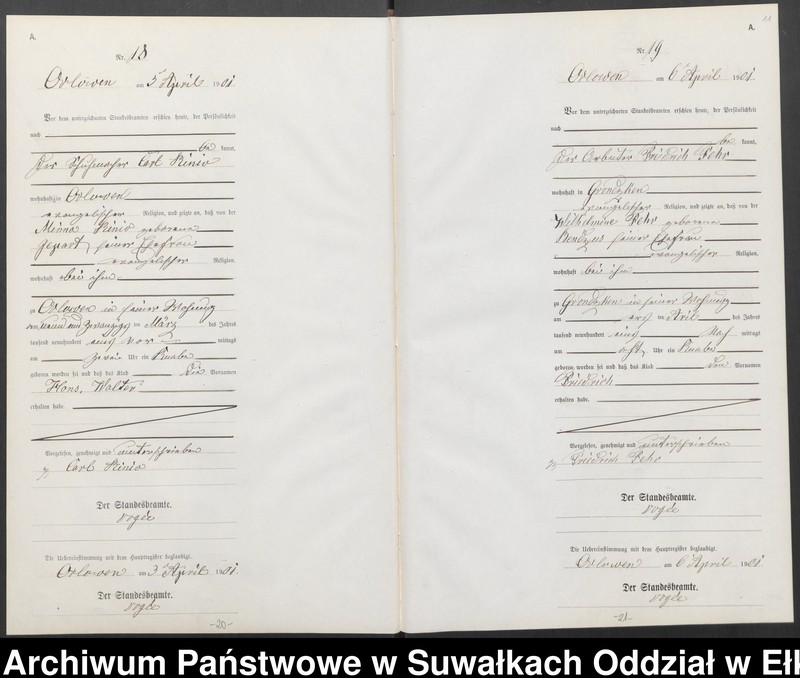 image.from.unit.number "Geburts-Neben-Register des Preussischen Standes-Amtes Orlowen Kreis Loetzen"