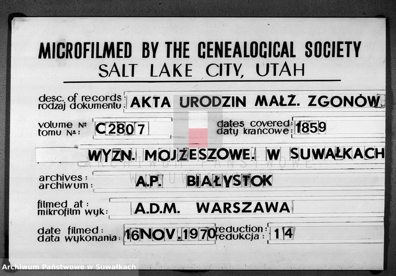 image.from.unit.number "Duplikat Akt Urzędnika Stanu Cwilnego Wyznania Mojżeszowego Okręgu Suwalskiego i Jeleniewskiego do zapisywania Urodzonych, Zaślubionych i Zmarłych z roku 1859"