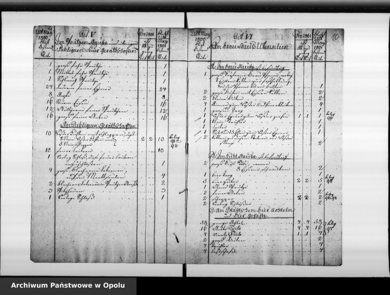 Obraz 10 z jednostki "Inventarium von denen Städtschen Utensilien Stücken bey der Königlichen Preussischen Immediat Stadt Oppeln. Pro 1800/1, 1801/2, 1802/3, 1803/4, 1804/5, 1805/6."