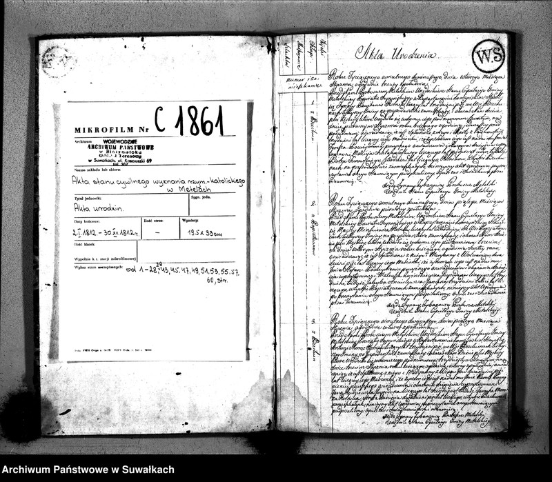 image.from.unit.number "Księgo Aktów Urodzenia Urzędnika Stanu Cywilnego Gminy Metelskiey Powiatu Seyneńskiego Departamentu Łomżyńskiego od 1- go Stycznia Tysiąc Osimset dwónastego Roku"