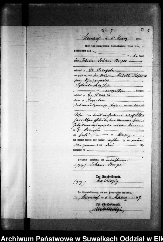 image.from.unit.number "Sterbe-Neben-Register des Preussischen Standes-Amtes Gr. Strengeln Kreis Angerburg"