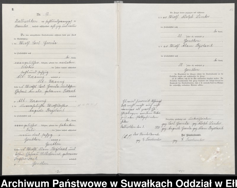 image.from.unit.number "[Heiraths-Haupt-Register des Königlichen Preussischen Standes-Amtes Kallischken Kreis Johannisburg]"