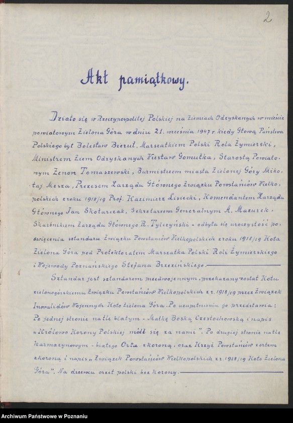 Obraz 4 z jednostki "Księga Pamiątkowa z okazji poświęcenia sztandaru Powstańców Wielkopolskich 1918/19 r. Koło Zielona Góra 21.IX.1947"