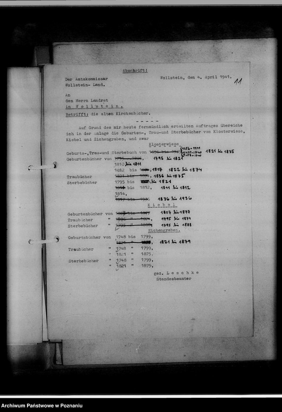 Obraz 15 z jednostki "Einziehungsprotokolle [ksiąg kościelnych] Kreis Wollstein [powiat wolsztyński]"