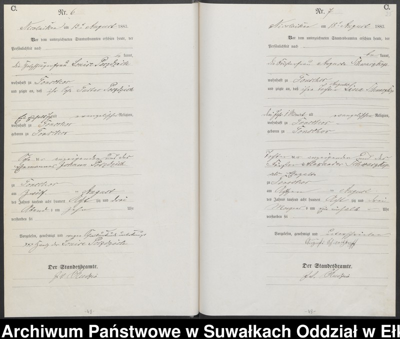 image.from.unit.number "Sterbe-Haupt-Register des Königlich Preussischen Standes-Amtes Forstrevier Nicolaiken Kreis Sensburg für das Jahr 1882[do 1884]"