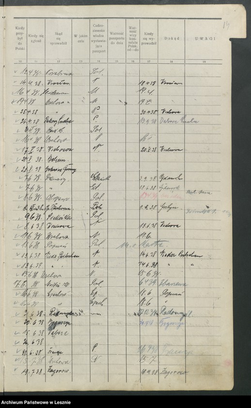 Obraz 17 z jednostki "[Książka meldunkowa osób przybywających na pobyt czasowy]"
