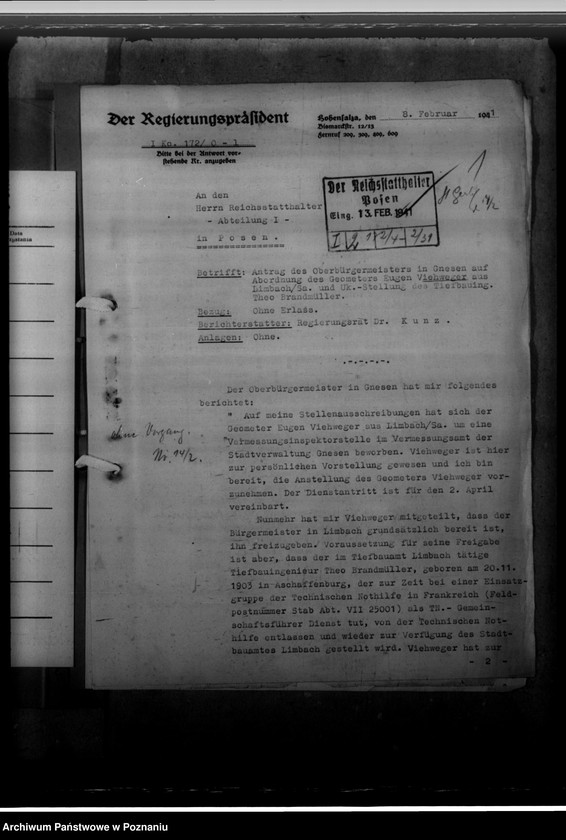 Obraz 5 z jednostki "Viehweger, Otto - Abordnung und Brandmüller - Tiefbau- Ing. u.-k- Stellung für Gnesen"