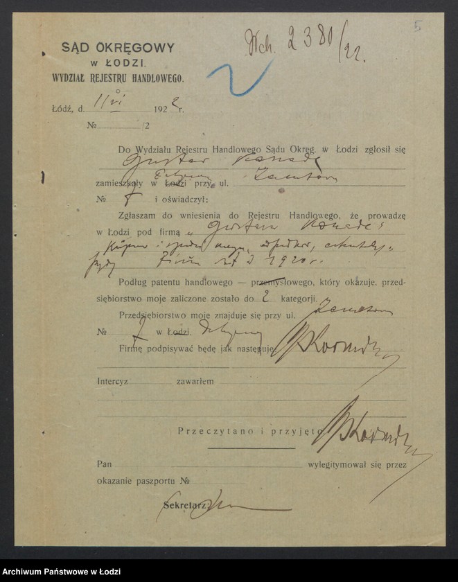 Obraz 7 z jednostki "Gustaw Koszade – kupno i sprzedaż przędzy i odpadków"