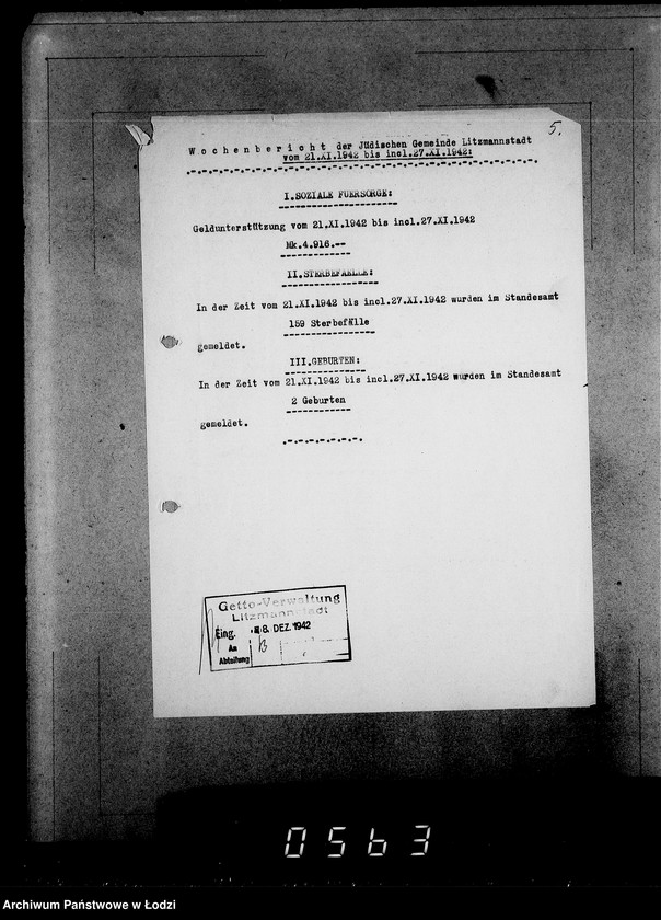 Obraz 9 z jednostki "Wöchentliche (monatliche) Tätigkeitsberichte des Ältesten der Juden"