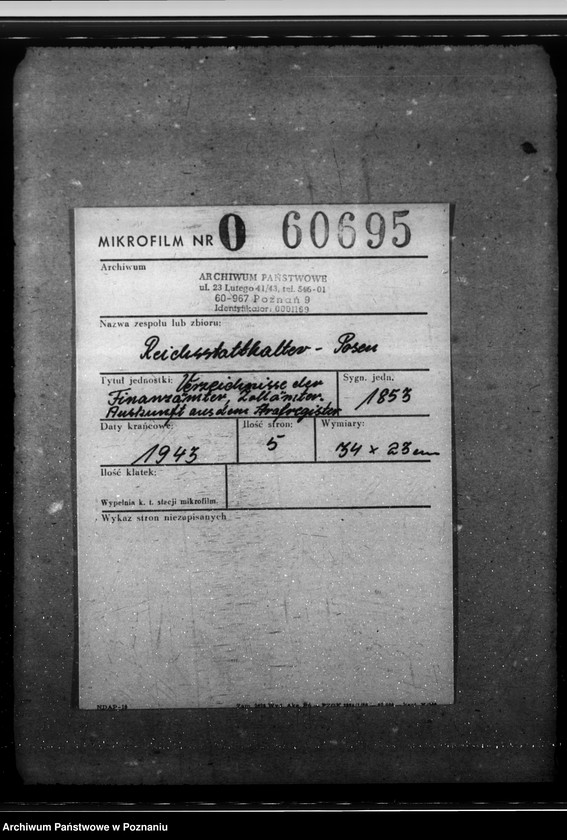 Obraz 2 z jednostki "Verzeichnisse der Finanzämter, Zollämter. Auskunft aus dem Strafregister"