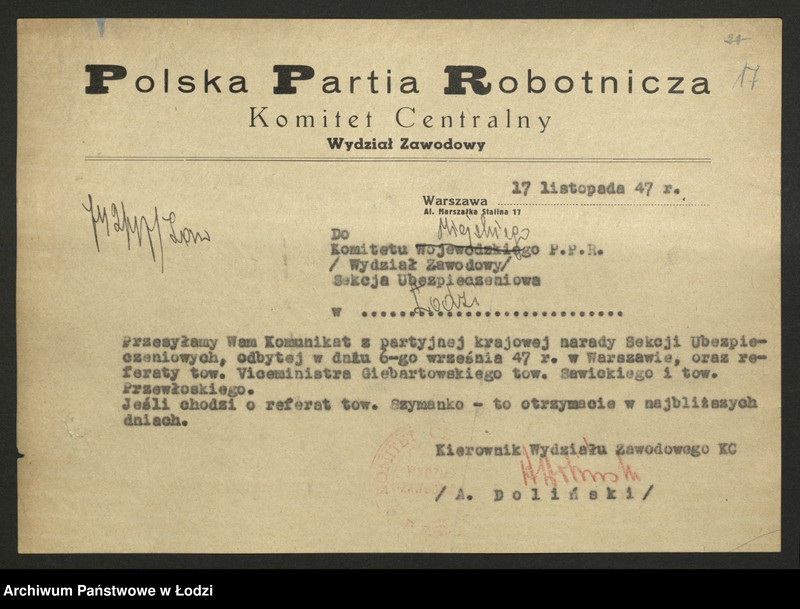 Obraz 18 z jednostki "Uchwały, pisma okólne i instrukcje Wydziału Zawodowego KC"