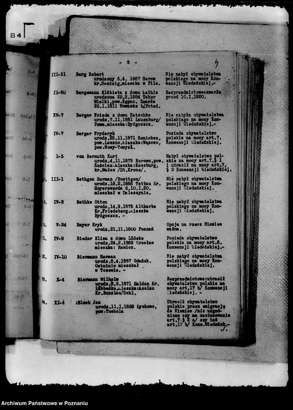 Obraz 8 z jednostki "Spis alfabetyczny spraw spornego obywatelstwa zdecydowanych przez Delegatów technicznych polskich i niemieckich od 9 XII 1929- 1 IV 1930"