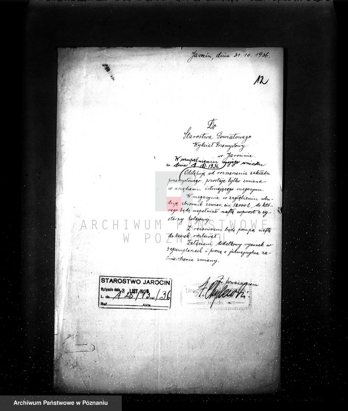 Obraz 16 z jednostki "Zatwierdzenie projektu zakładu przemysłowego urządzenia kotłowni nr 449, własność F. Krukowski w Jarocinie Przemiał zboża"