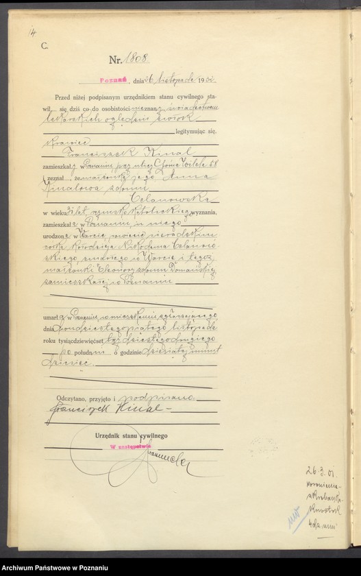 Obraz 16 z jednostki "Księga miejscowa zgonów tom IV [Rejestr główny zgonów]"