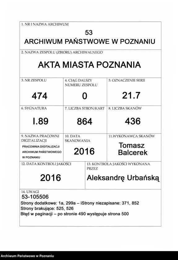 Obraz 1 z jednostki "Prothocollum nobilis officii consularis civitatis SR.Mtis Posnaniae."