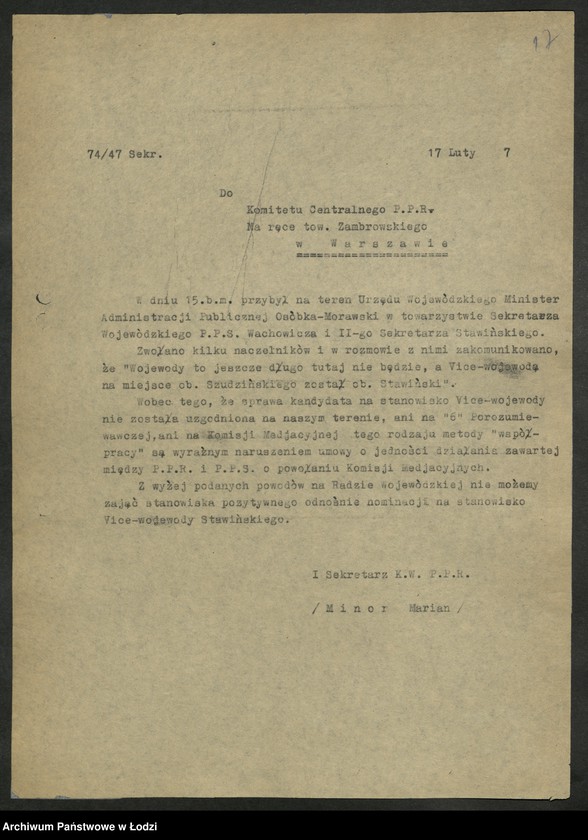 Obraz 19 z jednostki "Korespondencja I-go Sekretarza Komitetu Wojewódzkiego Polskiej Partii Robotniczej"