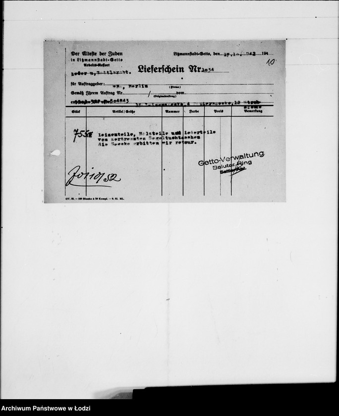 Obraz 13 z jednostki "Judenlieferscheine über ausgelieferte Trennarbeiten"