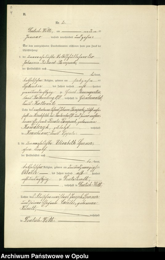 Obraz 8 z jednostki "Heirats-Register (Neben-Register) Standesamt Deutsch-Wette 1910"