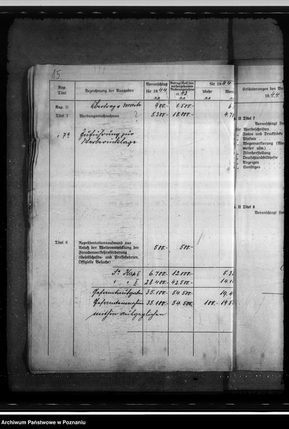 Obraz 19 z jednostki "Haushaltsplan 1944. Landesfremdenverkehrsverband - Reichsgau Wartheland"