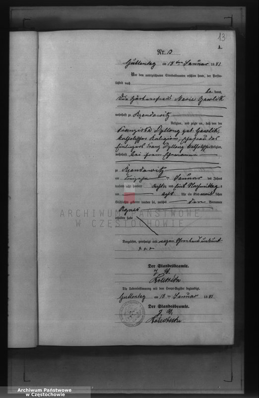 image.from.unit.number "Geburts - Neben Register des Königlich Preussischen Standesamts Guttentag im Kreise Lublinitz pro 1881."